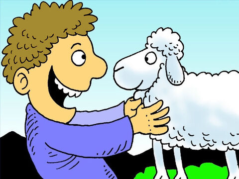 El pastor escuchó al corderito. "¡Estoy tan contento de haberte encontrado!", dijo. "Eres mi preciosa oveja". ¡Jesús también siente eso por ti! – Número de diapositiva 8
