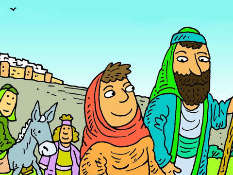 Cuando llegó la hora de volver a casa, todas las familias regresaban juntas. José y María pensaron que Jesús iba con algunos de sus amigos. – Número de diapositiva 5