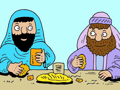 Un día, Jesús fue invitado a comer en casa de un importante fariseo. Había mucha gente rica, que miraban a Jesús y lo escuchaban. Él les contó esta historia al fariseo. – Número de diapositiva 2