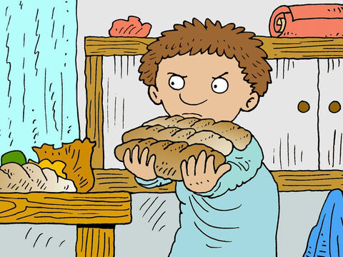 Finalmente, el hombre de la casa soportó más, se levantó de la cama y fue a la cocina para darle a su amigo el pan que necesitaba. – Número de diapositiva 6