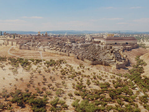 Una vista de Jerusalén desde el sur. El valle de Hinón en primer plano y el valle de Cedrón a la derecha. – Número de diapositiva 1
