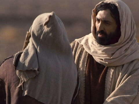 Entonces Jesús le dijo al samaritano: 'Levántate y vete. Tu fe te ha sanado.' – Número de diapositiva 11