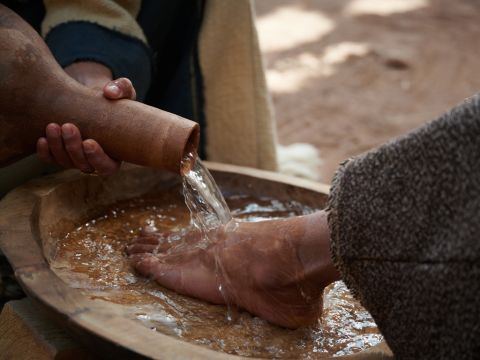 "Que se traiga un poco de agua y entonces todos podréis lavaros los pies y descansar bajo este árbol". – Número de diapositiva 4