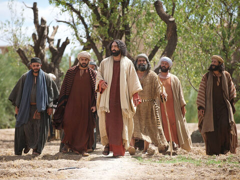 Los seguidores de Jesús y una gran multitud iban con Él. – Número de diapositiva 3