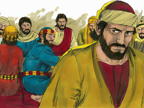 Jesús entonces le dijo a Judas:<br/>–Lo que estás por hacer, hazlo rápido. <br/>Judas se levantó y dejó la habitación. Los otros pensaron que Jesús le había dicho a Judas que le de algo a los pobres. – Número de diapositiva 12