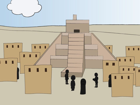 Génesis 11:<br/>Las personas construyen la torre de Babel, pero Dios confunde su idioma. También hay una lista de las generaciones desde Shem hasta Abram. – Número de diapositiva 2