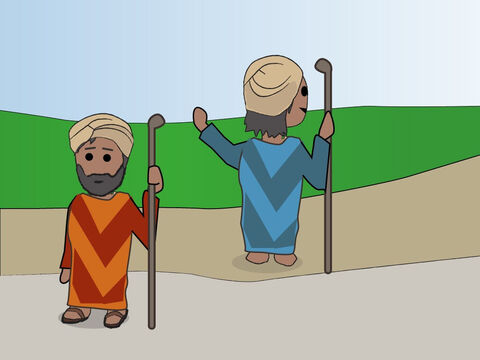 Génesis 13:<br/>Abram y Lot no tienen suficiente pastura para compartir así que toman caminos diferentes. – Número de diapositiva 4
