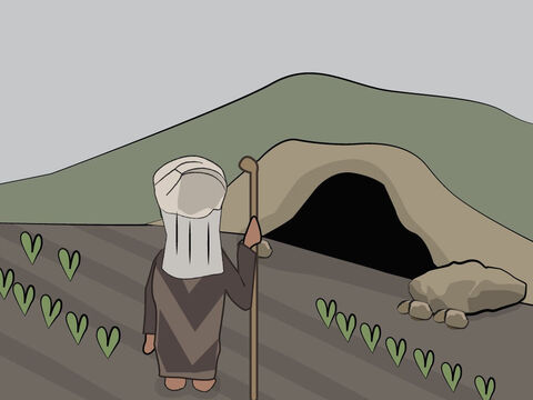 Génesis 23:<br/>Sara muere y es enterrada en una cueva en la tierra que Abraham ha comprado a los hititas. – Número de diapositiva 14