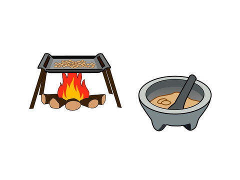 Luego, se secaban en el fuego y se tostaban antes de molerlas para hacer grano fino. – Número de diapositiva 14