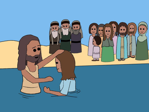 Cuando confesaban sus pecados, Juan los bautizaba en el río Jordán. – Número de diapositiva 6