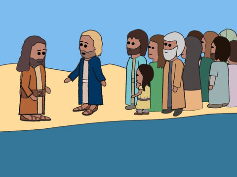 Pero Jesús dijo:<br/>–Por favor, hazlo, ya que debo hacer todo lo correcto.<br/>Entonces, Juan bautizó a Jesús. – Número de diapositiva 18