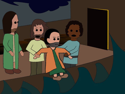 Entonces, sujetaron a Jonás y lo arrojaron por la borda hacia el mar embravecido. – Número de diapositiva 15