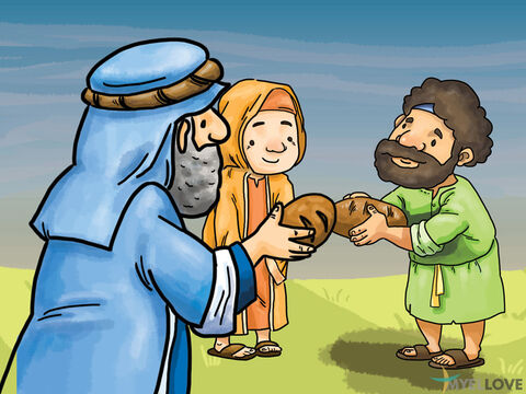 Entonces los discípulos repartieron la comida y todos comieron en abundancia. – Número de diapositiva 4