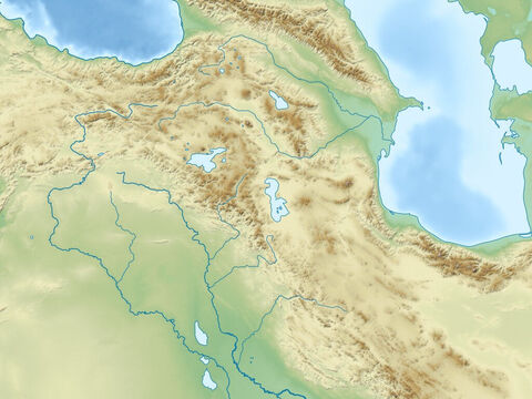 Mar Negro (arriba a la derecha), mar Caspio (arriba a la izquierda), montes Zagbos, llanura de los ríos Éufrates y Tigris, y península arábiga. Región de los antiguos imperios asirio y babilónico. – Número de diapositiva 10