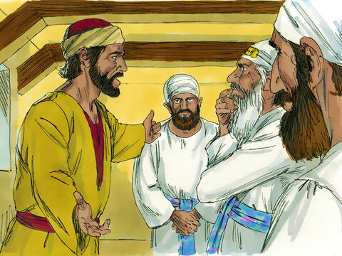 Judas se fue de la casa y se dirigió a donde se encontraban los Supremos Sacerdotes. Había decidido traicionar a Jesús.<br/>–¿Cuánto me pagarán para que les entregue a Jesús –preguntó. – Número de diapositiva 11