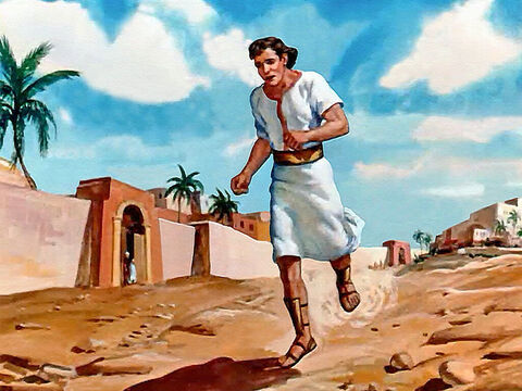 El joven sirviente corrió por el largo y polvoriento camino de Dotán a Samaria con el mensaje para el rey de Israel. – Número de diapositiva 10