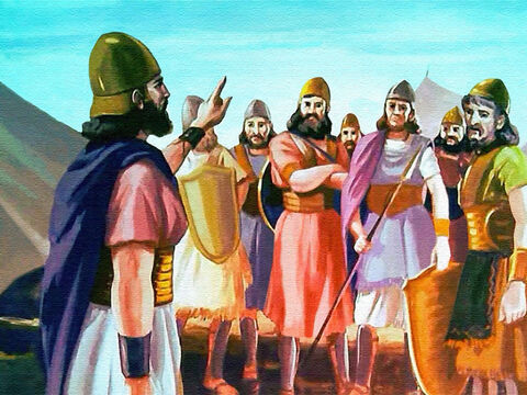 Cuando Josué regresó al campamento, reunió a sus hombres. Estos hombres de Israel habían jurado obedecer a Josué como lo habían hecho con Moisés ... – Número de diapositiva 13