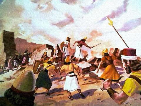 Los israelitas entraron directamente para atacar la ciudad, tal como el Señor había dicho. Y destruyeron por completo todo el mal que había en la ciudad, como Dios lo había mandado. – Número de diapositiva 42