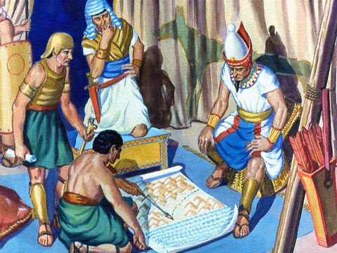 Cuando los espías le dijeron al faraón que los israelitas estaban cambiando la  dirección , el rey sacó sus mapas y comenzó a estudiar la situación. – Número de diapositiva 22