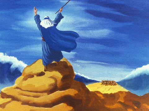 Pero ya era demasiado tarde. Dios le dijo a Moisés que extendiera su vara nuevamente sobre el mar. – Número de diapositiva 42