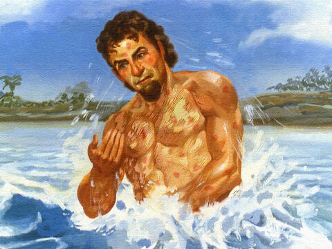 Seis veces Naamán se sumergió en el agua y su cuerpo permaneció igual. – Número de diapositiva 48