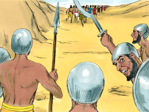 Exodo 17 v 8 En el desierto, un grupo de nómadas conocidos como Amalecitas, persiguieron a los Israelitas, atacando a los débiles y a los ancianos que viajaban en la parte trasera. – Número de diapositiva 1