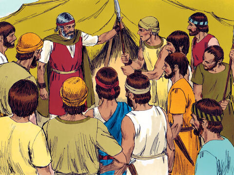 Moisés ordenó a un jóven líder llamado Josué que escogiera algunos hombres fuertes para que pelearan contra los Amalecitas el siguiente día. – Número de diapositiva 2