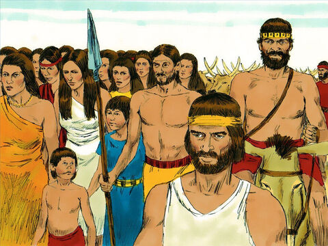 Fueron a ver a Aarón y le demandaron:<br/>–No sabemos qué ha pasado con Moisés. Déjanos hacer dioses que nos lideren. – Número de diapositiva 2