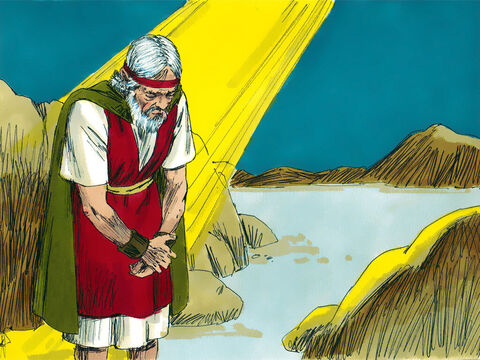 Ese mismo día el señor le dijo a Moisés:<br/>–Ve al Monte Nebo en la tierra de Moab al otro lado de Jericó. Mira hacia el otro lado la Tierra Prometida de Canaán. – Número de diapositiva 12