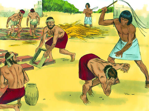 Los esclavos estaban agotados por la búsqueda de la paja y la fabricación de ladrillos. Cuando ya no podían hacer su cuota de trabajo, los capataces los azotaban. – Número de diapositiva 5