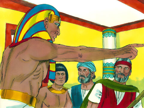 Pero cuando el Faraón se enteró que todos los esclavos hebreos se irían, solo dio permiso para que los hombres fueran y adoren a Dios. Entonces, ordenó a Moisés y a Aarón que salieran de su presencia. – Número de diapositiva 2