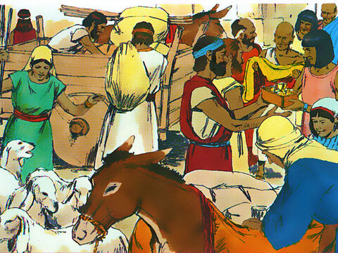 El pueblo de Dios empacó sus pertenencias. Los egipcios, que tenían miedo de morir, les dieron regalos de plata y oro.<br/>–Apúrense y váyanse –les insistieron. – Número de diapositiva 21