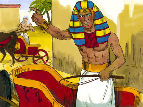 El Faraón se subió en su carroza y reunió todas sus tropas y 600 carrozas para perseguir a los hebreos que habían escapado. – Número de diapositiva 8