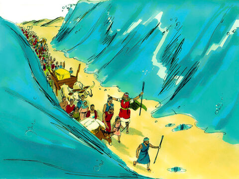 Las personas cruzaron el mar con una pared de agua a ambos lados. – Número de diapositiva 15
