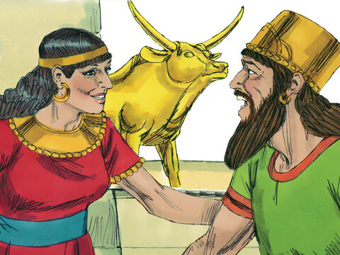 La Biblia dice que el Rey Acab, instado por su esposa Jezabel, se comportó de la forma más despreciable por adorar ídolos. – Número de diapositiva 1
