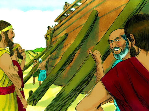 La gente malvada se preguntaban qué estaban haciendo Noé y sus hijos. – Número de diapositiva 7