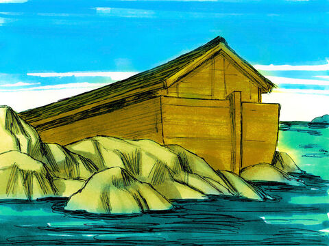 Genesis 8. A medida que el agua de la inundación bajó, el arca se posó en las montañas de Ararat. – Número de diapositiva 14