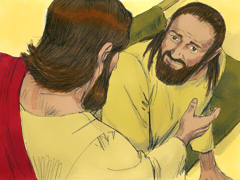 Jesús continuó:<br/>–Quiero que sepan que tengo el poder de perdonar los pecados.<br/>Entonces, Jesús fue hacia donde estaba el hombre paralítico y le dijo:<br/>–Levántate, toma tu camilla y ve a tu casa. – Número de diapositiva 8