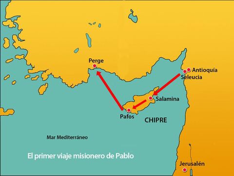 Pablo, Bernabé y Marcos zarparon desde Pafos en Chipre hacia el puerto de Perga. – Número de diapositiva 1