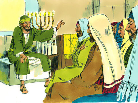 Pablo les habló y les explicó cómo Dios había liberado a los judíos de Egipto y prometió que vendría un Mesías que sería descendiente del Rey David. – Número de diapositiva 6