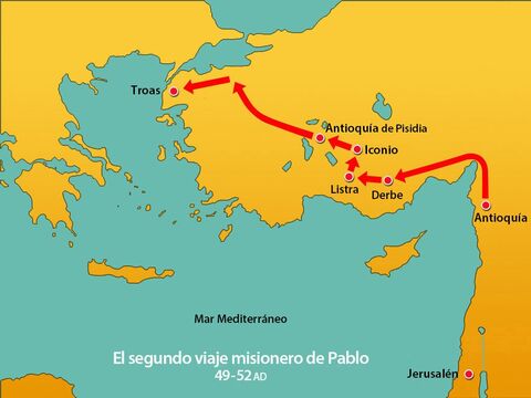 Entonces, en lugar de eso, siguieron su viaje por Misia hasta el puerto de Troas. – Número de diapositiva 10