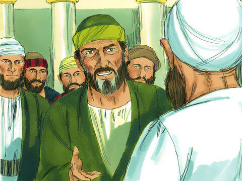 Para desmentir estos rumores, Pablo fue al templo con cuatro hombres que practicaban la costumbre judía de la Purificación. – Número de diapositiva 2