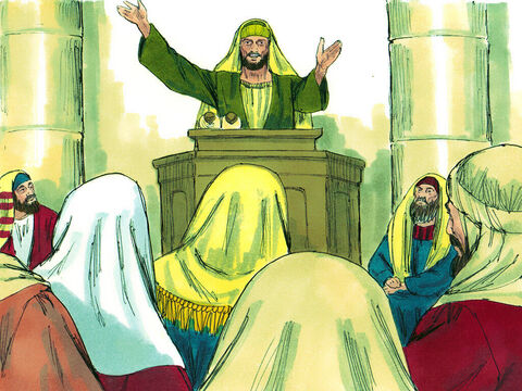 Inmediatamente, Saulo empezó a predicar en las sinagogas que Jesús es el Hijo de Dios. – Número de diapositiva 16