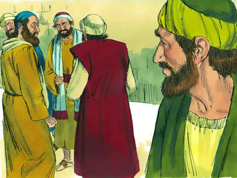 Saulo regresó a Jerusalén, donde trató de unirse a los discípulos. Pero ellos le tenían miedo y no creían que él realmente fuera un discípulo. – Número de diapositiva 21