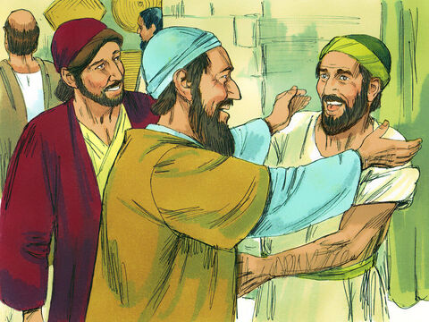 Después de un tiempo, Pablo se encontró con Silas y Timoteo, que llegaron de Berea. Ellos continuaron firmemente contando a otros sobre Jesús. – Número de diapositiva 4
