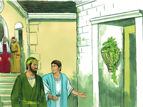 Pablo se retiró y fue a la casa de Tito el Justo, un gentil que adoraba a Dios y vivía al lado de la sinagoga. Crispo, el líder de la sinagoga, y su familia creían en el Señor. – Número de diapositiva 6