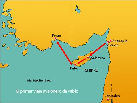 En Pafos, Pablo, Bernabé y Marcos abordaron un barco a Perga para continuar sus viajes. – Número de diapositiva 19