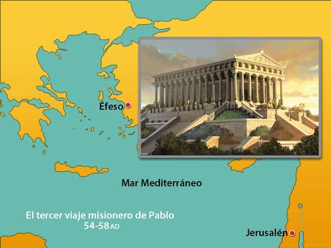 En Éfeso estaba el Templo de la diosa grieta Artemisa (adorada por los romanos como la diosa Diana). Las personas de todos los alrededores venían a adorarla en el Templo. – Número de diapositiva 2