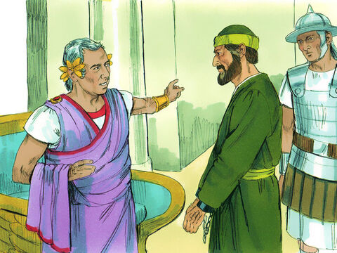 Festo deliberó con sus consejeros y luego respondió:<br/>–¡Muy bien! Has apelado al César y con el César irás. – Número de diapositiva 4