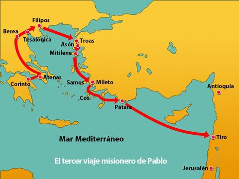 Avistaron la isla de Chipre, la pasaron por la izquierda y se dirigieron hacia el puerto de Tiro, en Siria. El barco atracó por un rato para descargar su cargamento. – Número de diapositiva 3